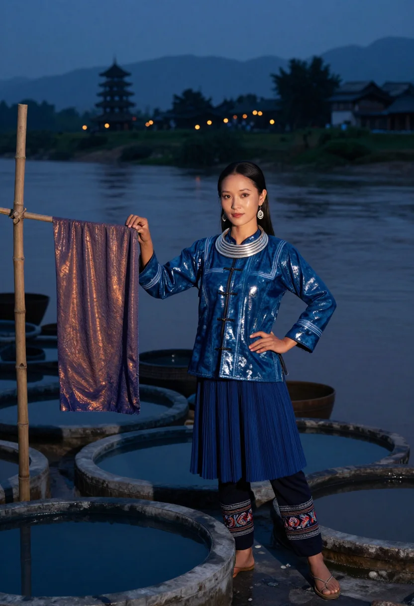 AI dong indigo sample — portrait of a woman, three-quarter-length portrait of a Dong