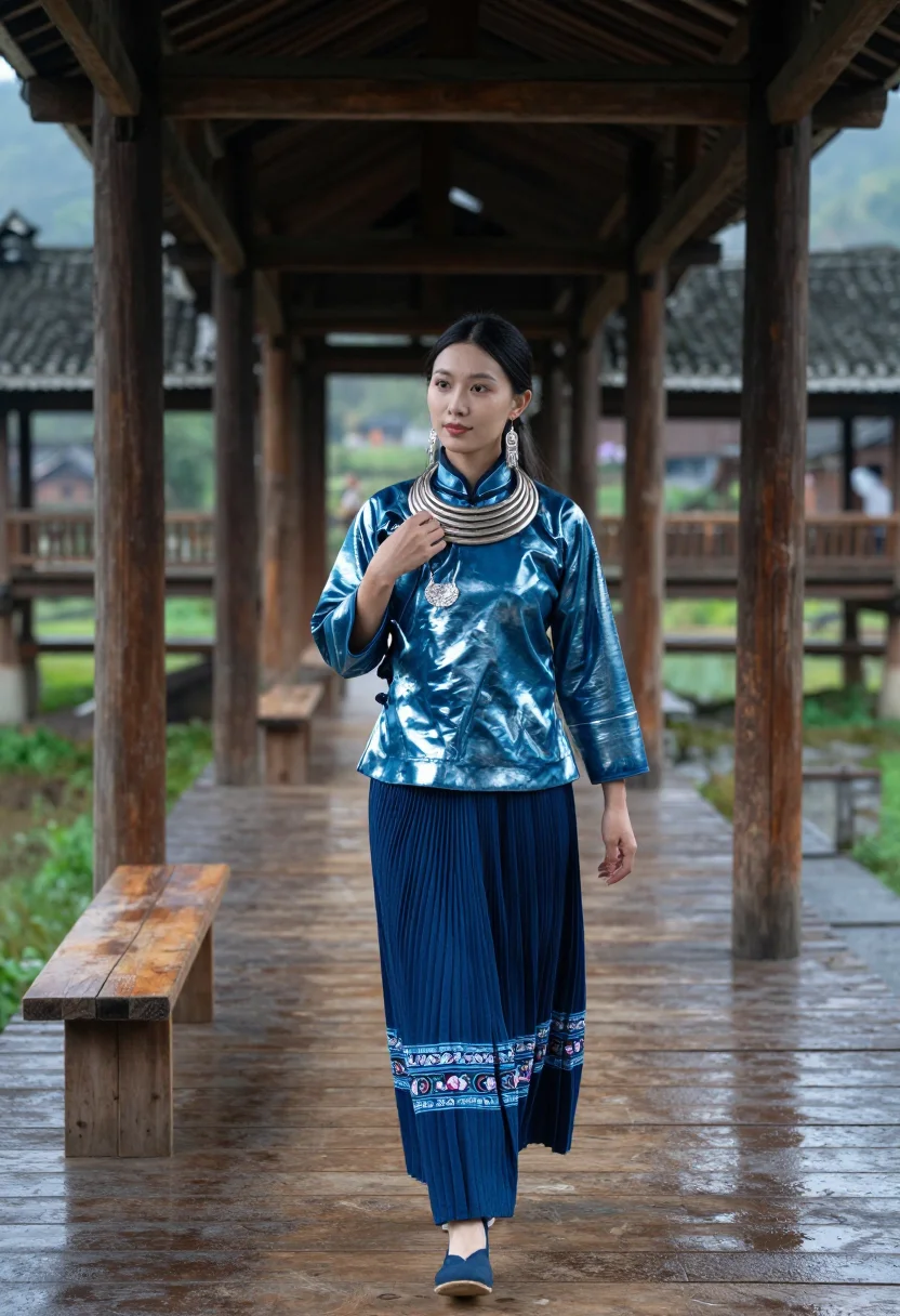 AI dong indigo sample — portrait of a woman, full-length portrait of a Dong woman in