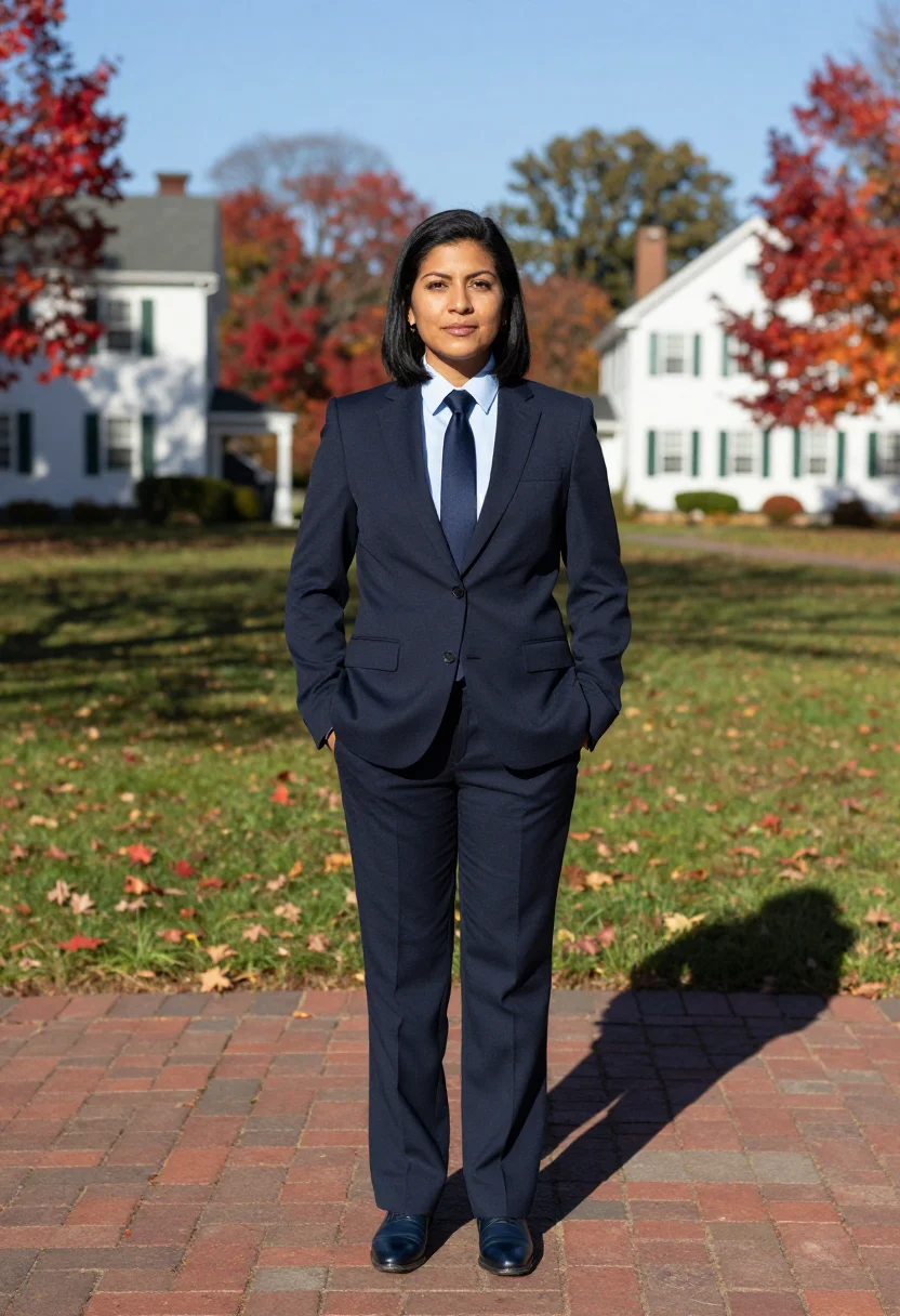 AI donna tartt bennington tailored navy sample — portrait of a woman, a Mexican-American woman in her early t