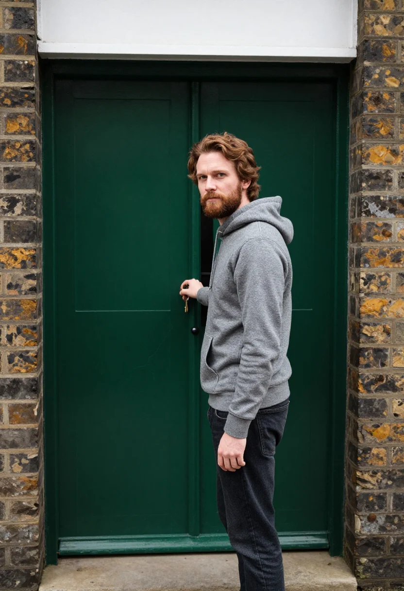 AI doorway morning sample — portrait of a man, close half-length portrait of a Northern-