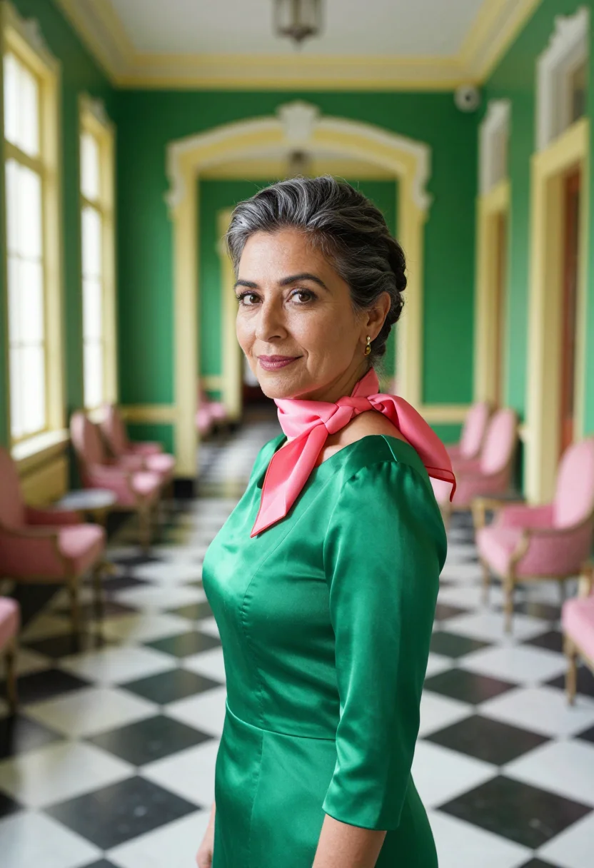 AI dorothy draper greenbrier designer sample — portrait of a woman, in her early fifties, Italian-American,