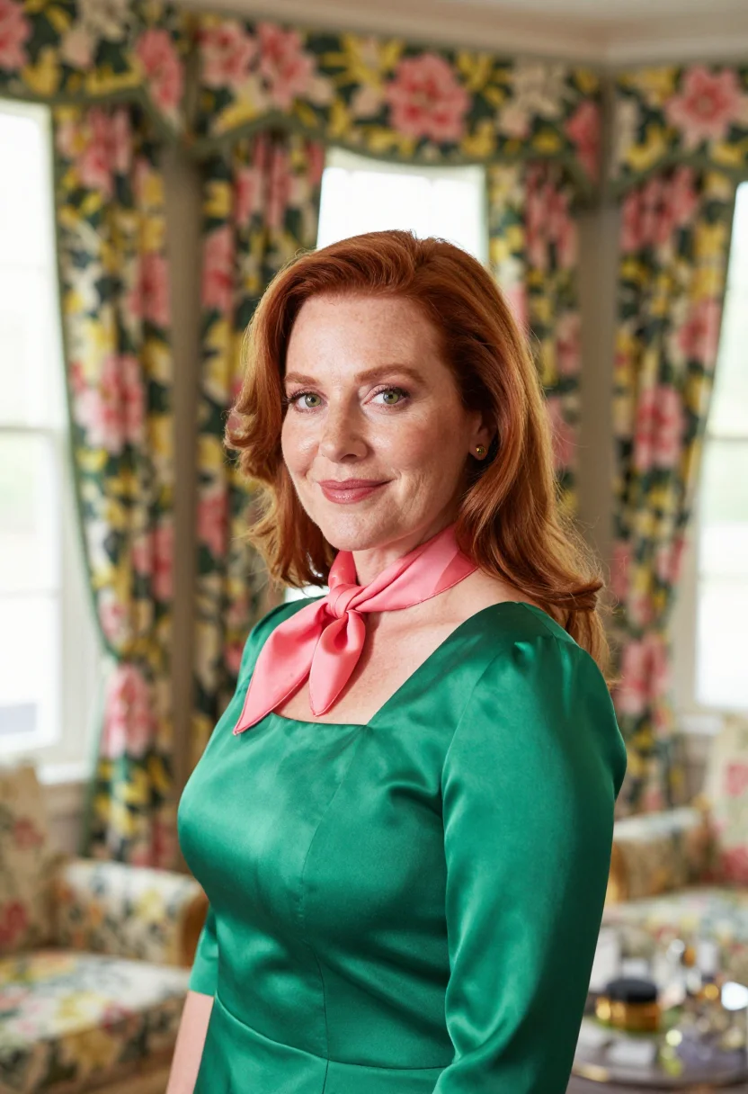 AI dorothy draper greenbrier designer sample — portrait of a woman, in her mid-forties, Western-European, w
