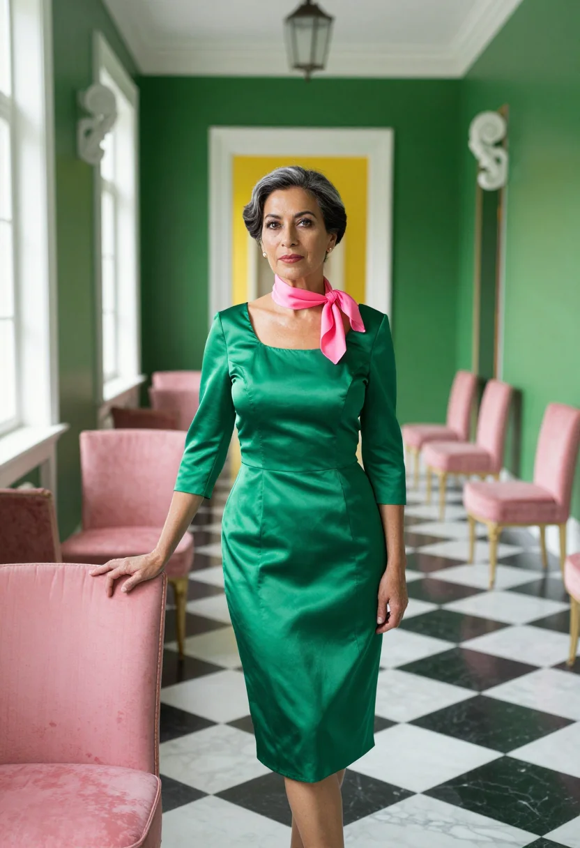 AI dorothy draper greenbrier designer sample — portrait of a woman, in her early fifties, Italian-American,