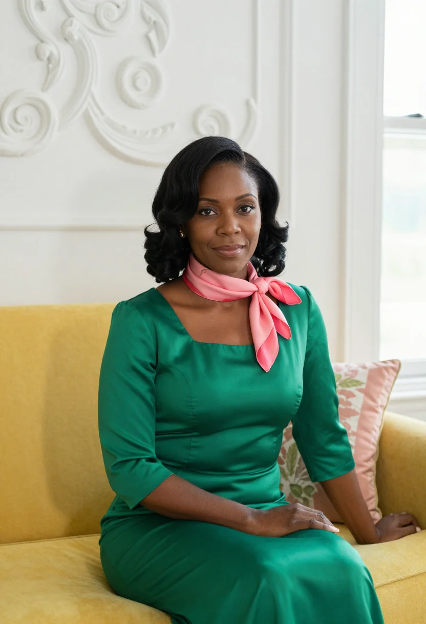 AI dorothy draper greenbrier designer sample — portrait of a woman, in her late thirties, African-American,