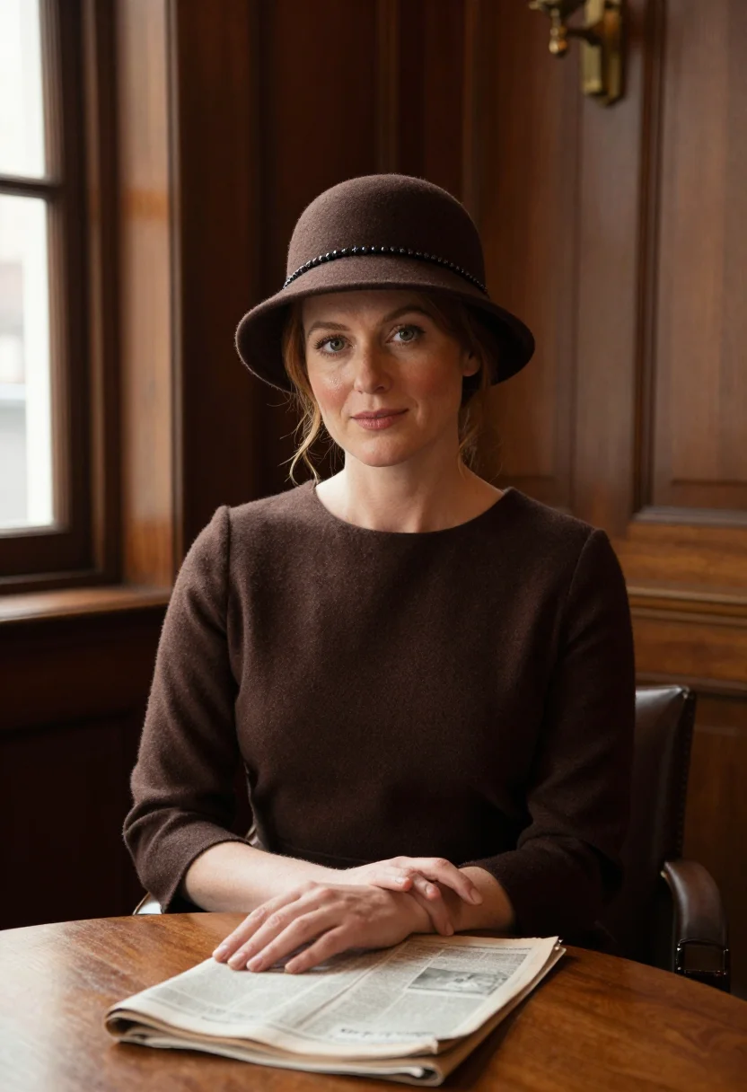 AI dorothy parker algonquin oak brown sample — portrait of a woman, framed half-length from the crown to th