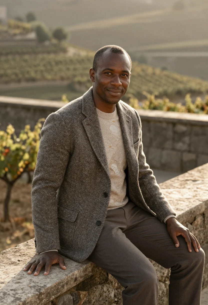 AI douro wine director schist terraces sample — portrait of a man, of Cape Verdean and Portuguese descent, i