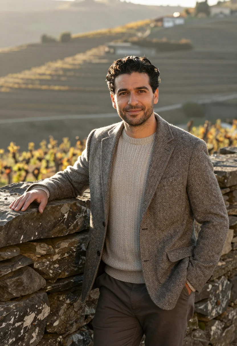 AI douro wine director schist terraces sample — portrait of a man, of Portuguese descent, in his mid-thirtie