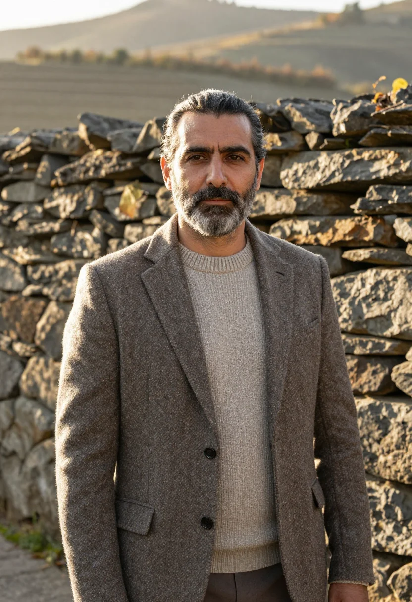 AI douro wine director schist terraces sample — portrait of a man, of Portuguese descent, in his late fortie