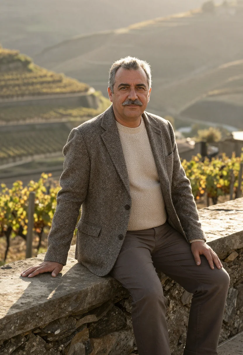 AI douro wine director schist terraces sample — portrait of a man, of Portuguese descent, in his mid-fifties