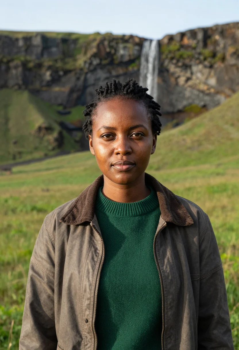 AI drakensberg ecologist amphitheatre basalt green sample — portrait of a woman, a Zulu ecologist in her early thirties