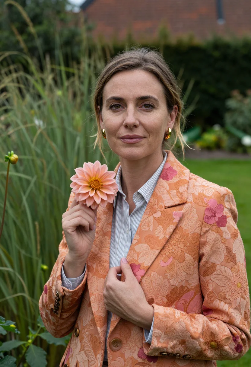 AI dries van noten sample — portrait of a woman, chest-up portrait of a Western-European