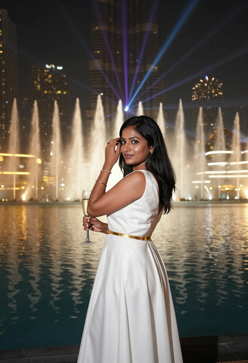 AI dubai burj nye sample — portrait of a woman, three-quarter-length portrait of an Ind