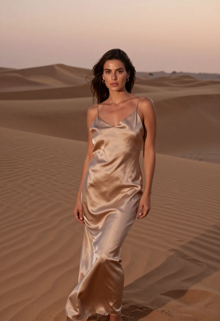 AI dubai dunes sunset sand sample — portrait of a woman, framed half-length from the hips up, th