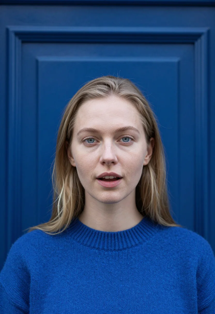 AI dublin door blue sample — portrait of a woman, close headshot of a Nordic woman in her