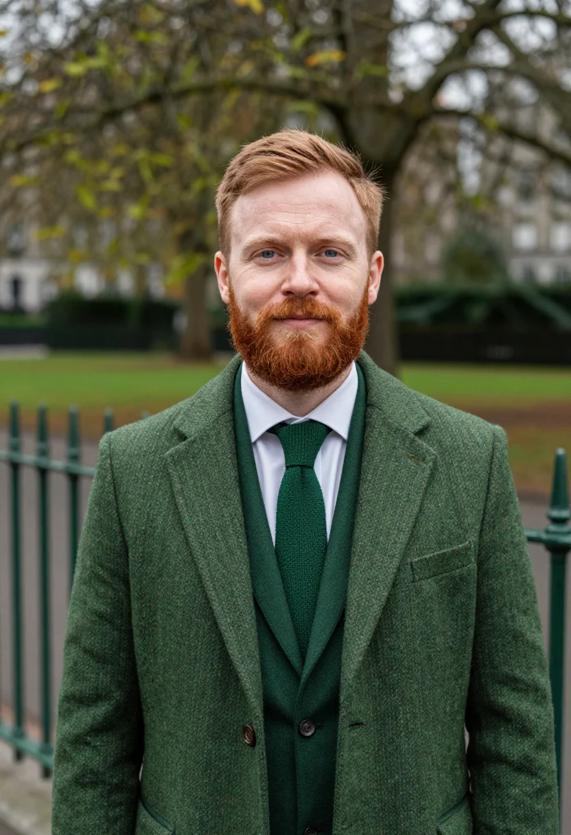 AI dublin solicitor bottle green sample — portrait of a solicitor, a Norwegian-Irish man in his mid-fo