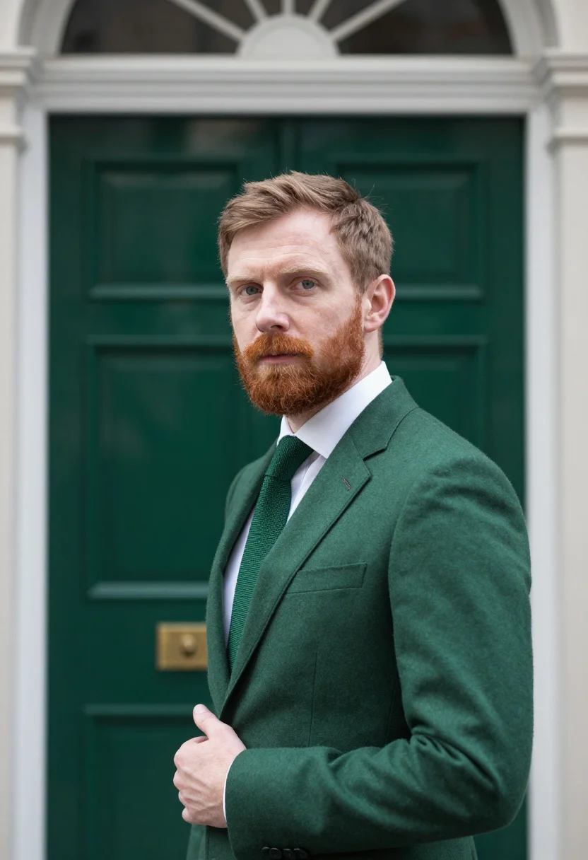 AI dublin solicitor bottle green sample — portrait of a solicitor, an Irish man in his mid-forties wit