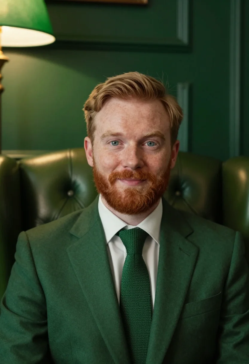 AI dublin solicitor bottle green sample — portrait of a solicitor, an Irish man in his late twenties w