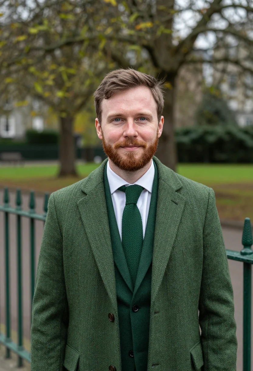 AI dublin solicitor bottle green sample — portrait of a solicitor, an English man in his early forties