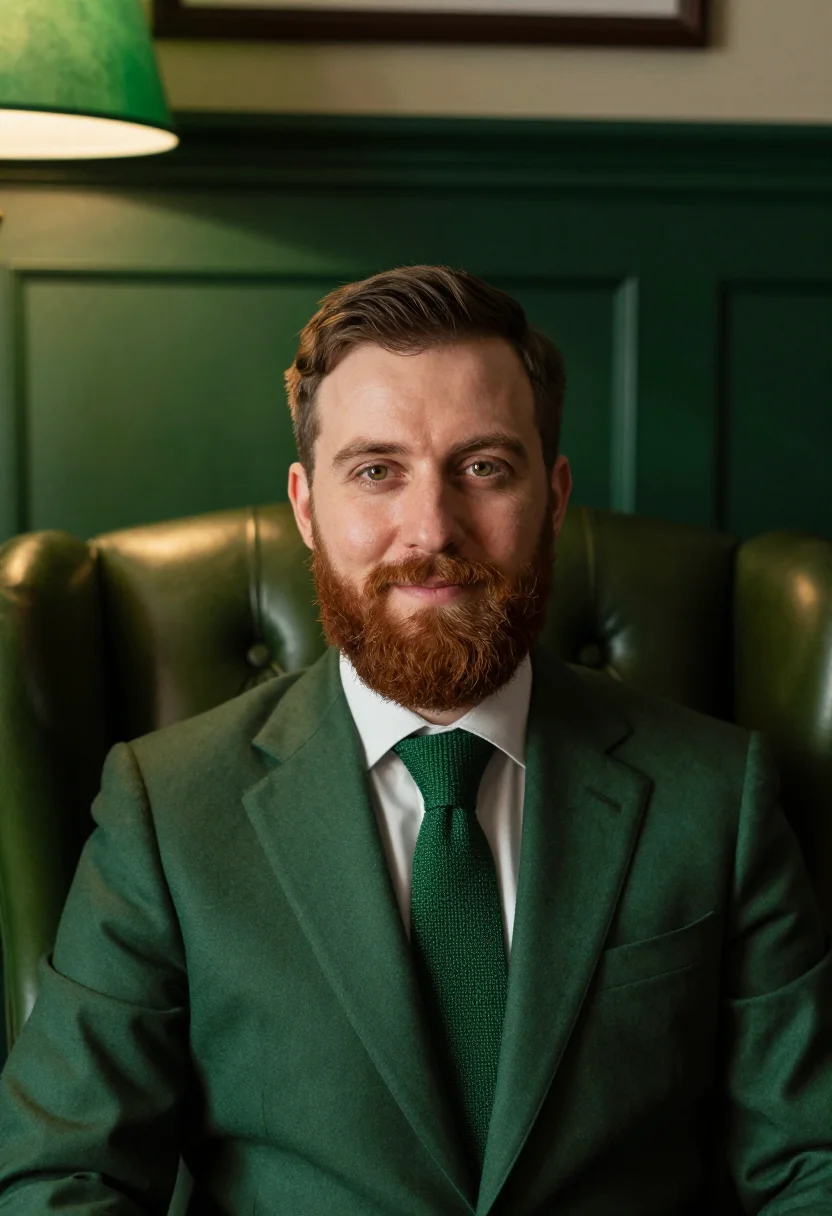 AI dublin solicitor bottle green sample — portrait of a solicitor, a Welsh man in his late thirties wi