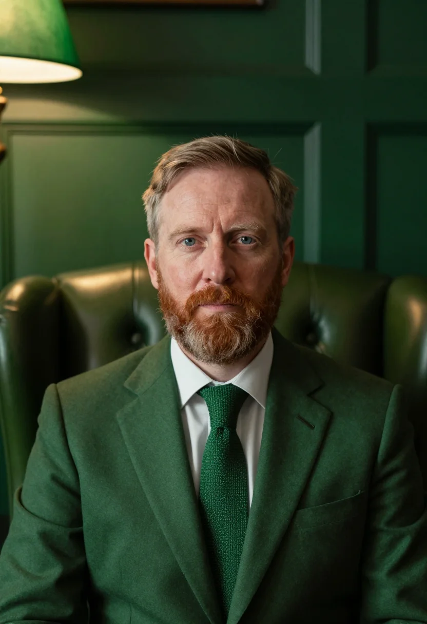 AI dublin solicitor bottle green sample — portrait of a solicitor, an Irish man in his early fifties w