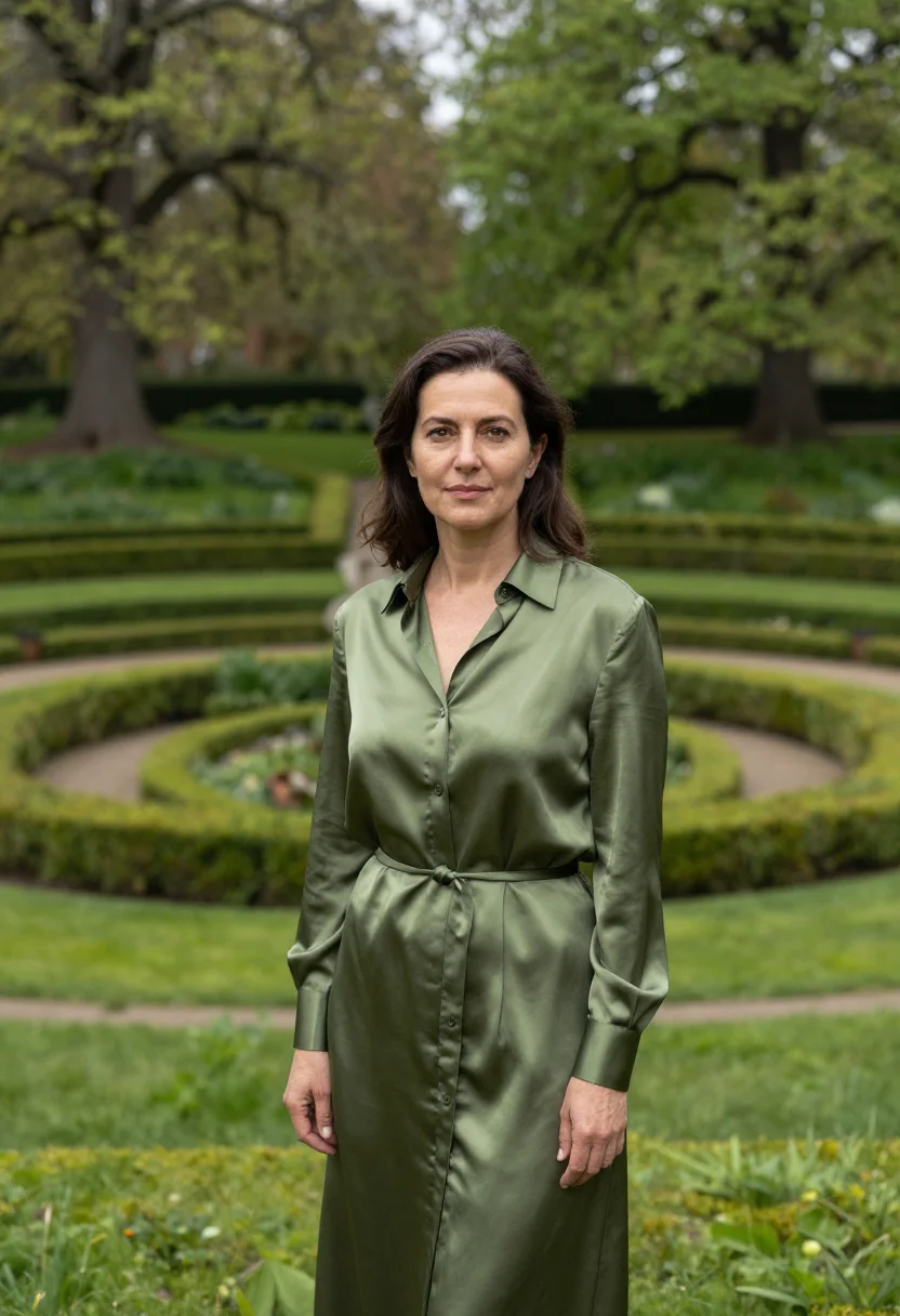 AI dumbarton oaks landscape architect may boxwood sample — portrait of a woman, framed half-length from the head to the
