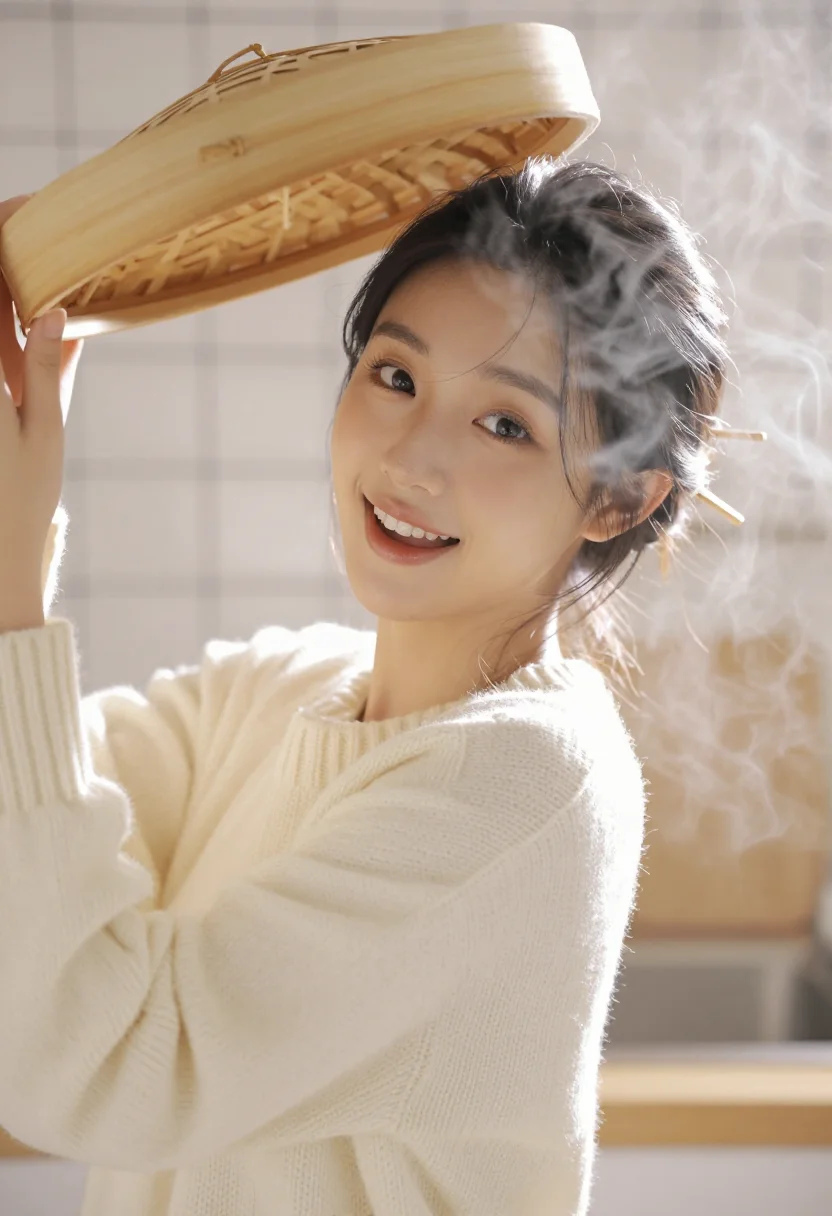 AI dumpling steam ivory sample — portrait of a woman, chest-up portrait of a Korean woman in
