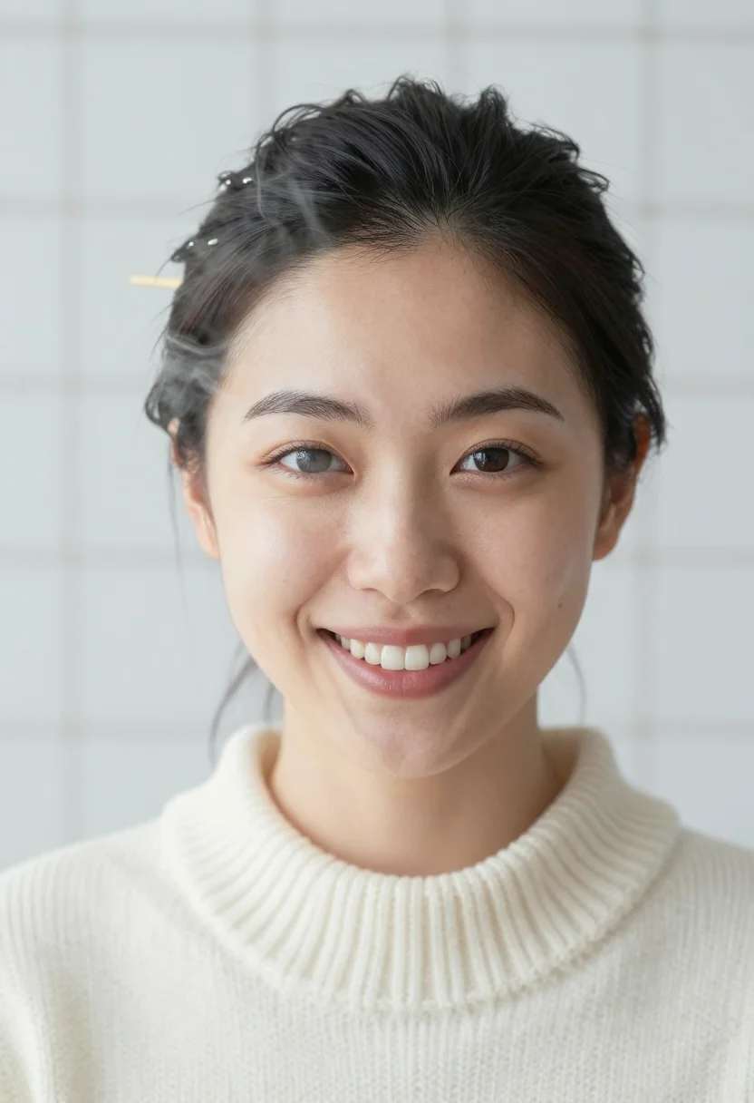 AI dumpling steam ivory sample — portrait of a woman, tight headshot of a Japanese woman in h