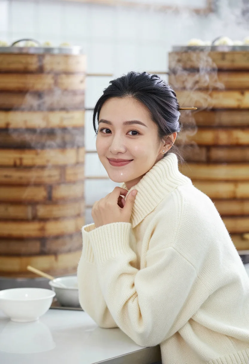 AI dumpling steam ivory sample — portrait of a woman, head-and-shoulders portrait of a Chines