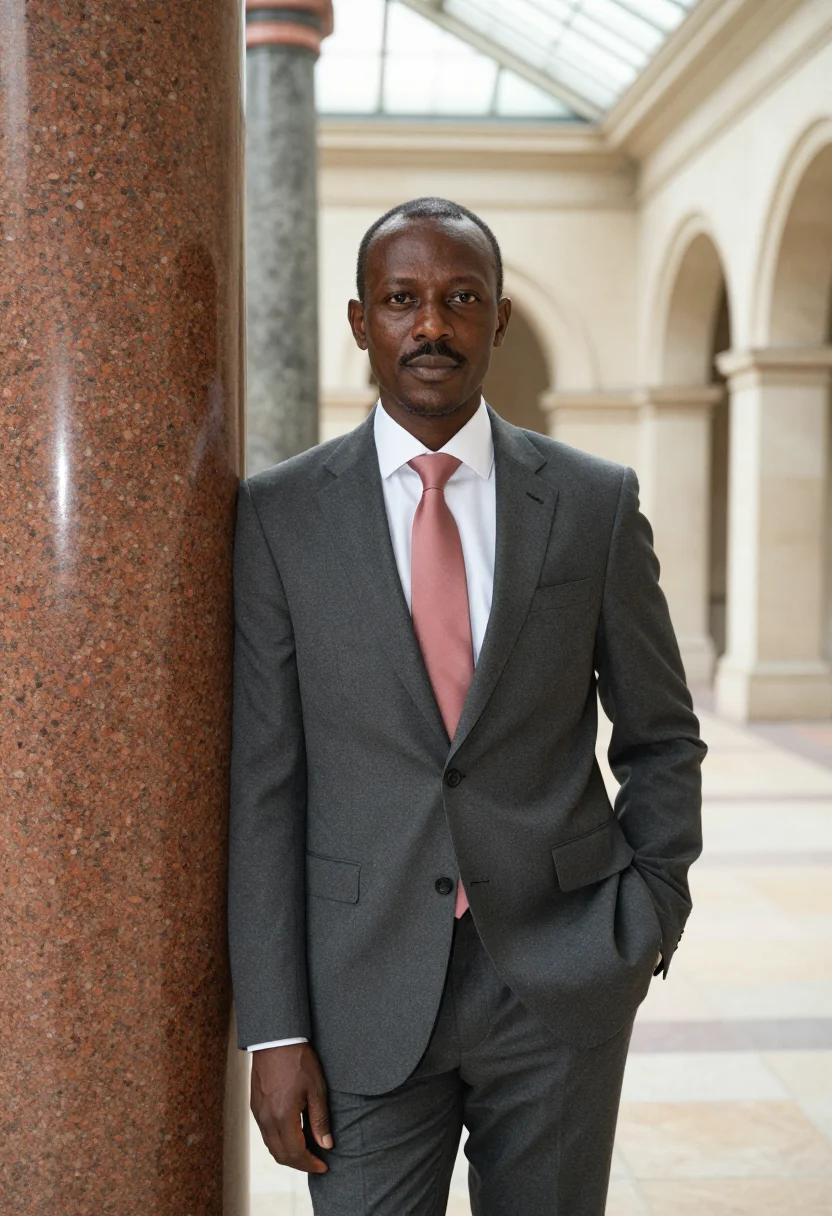 AI durbar court diplomat marble palette sample — portrait of a man, a diplomat in his late forties of Kenyan