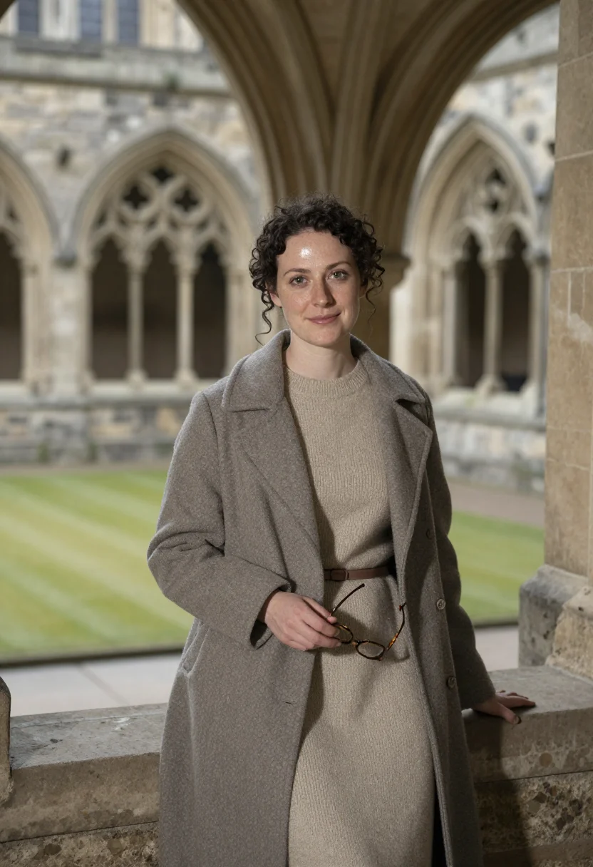 AI durham cathedral historian norman stone sample — portrait of a woman, a historian in her thirties of Welsh an
