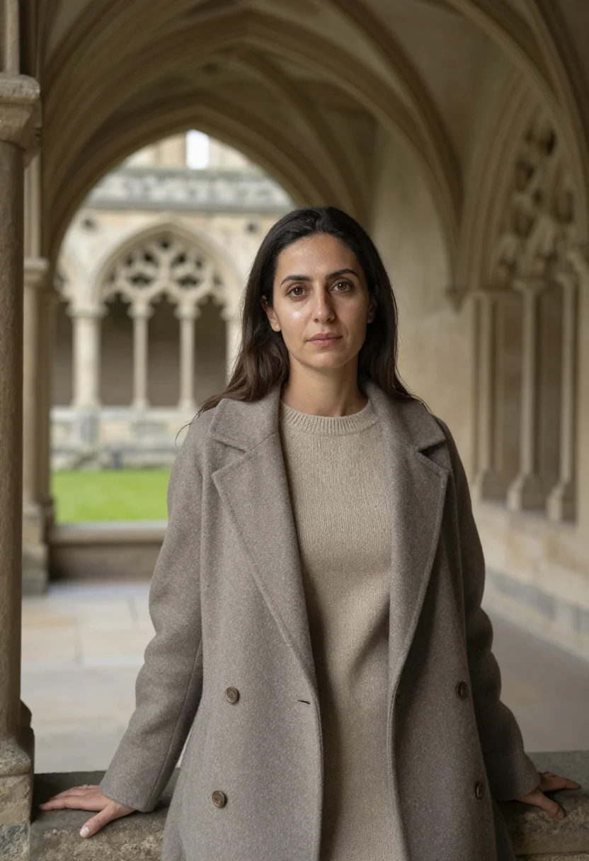 AI durham cathedral historian norman stone sample — portrait of a woman, a historian in her forties of Turkish a