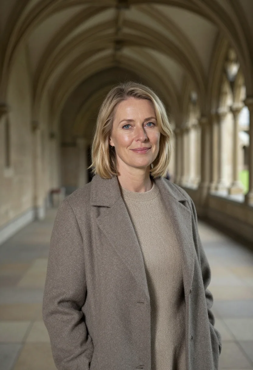 AI durham cathedral historian norman stone sample — portrait of a woman, a historian in her fifties of Swedish a