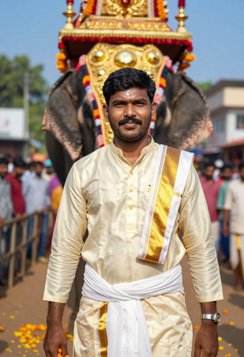 AI dussehra mysore sample — portrait of a man, chest-up portrait of a South-Indian man i