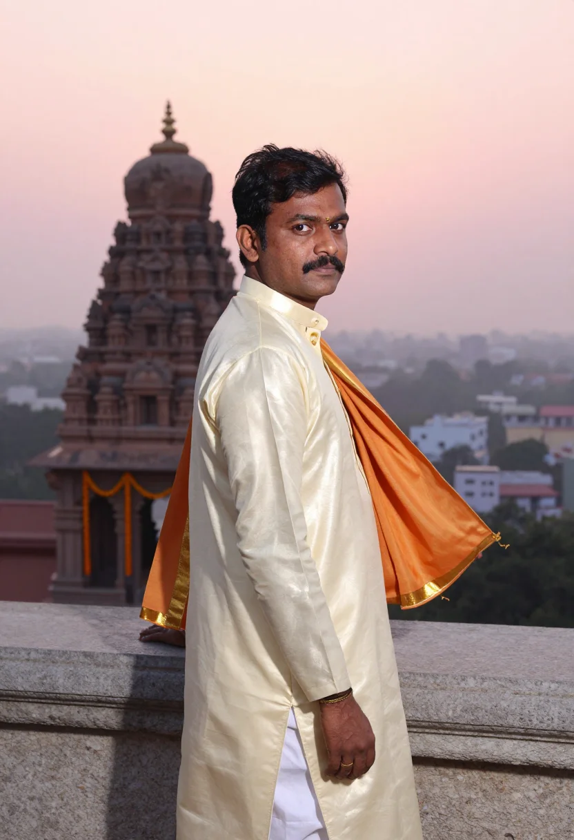 AI dussehra mysore sample — portrait of a man, half-length portrait of a South-Indian ma