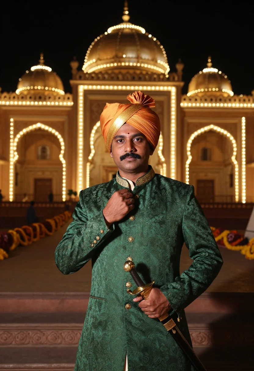 AI dussehra mysore sample — portrait of a man, chest-up portrait of a South-Indian man i