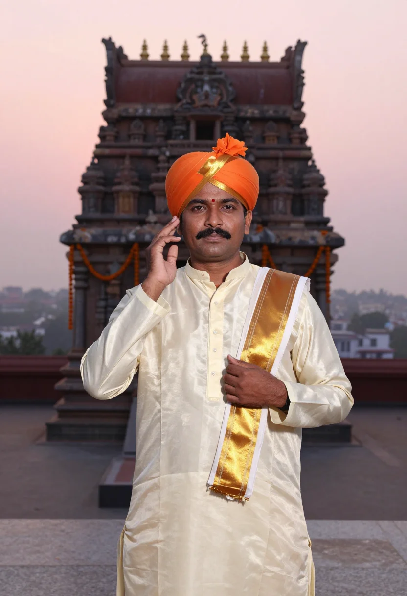 AI dussehra mysore sample — portrait of a man, chest-up portrait of a South-Indian man i