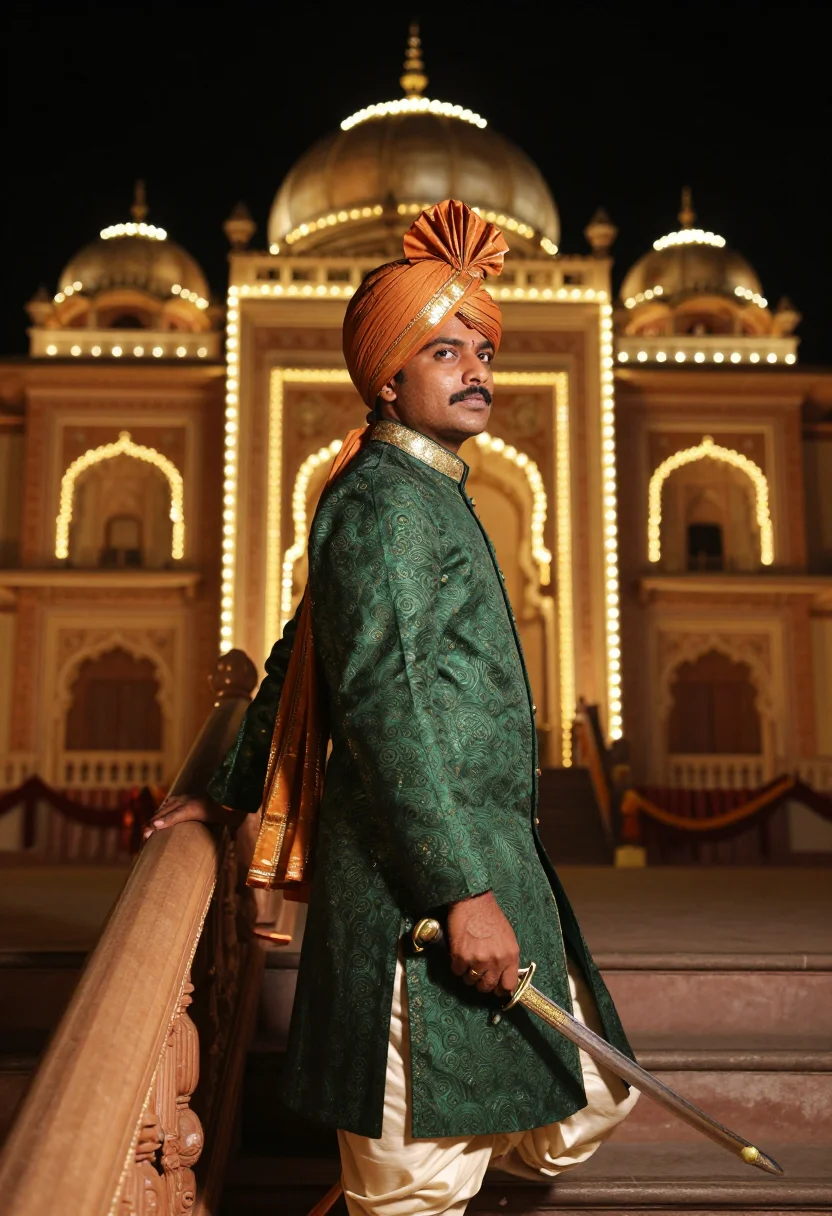 AI dussehra mysore sample — portrait of a man, half-length portrait of a South-Indian ma