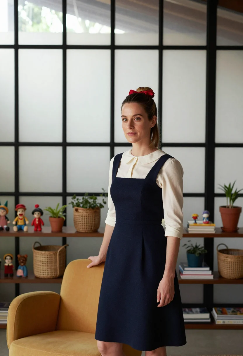 AI eames house designer palette sample — portrait of a woman, in her early forties, with fair skin, h
