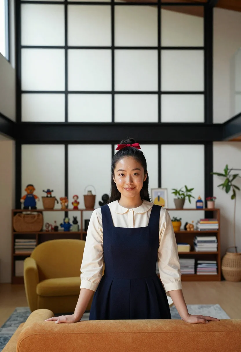 AI eames house designer palette sample — portrait of a woman, of Japanese descent, in her late twenti