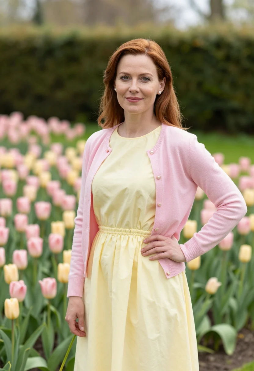 AI easter sunday lunch garden pastel sample — portrait of a woman, framed half-length from the head to the
