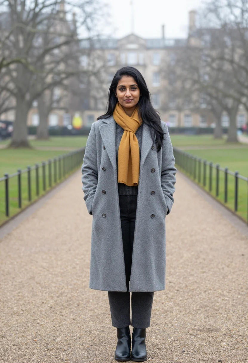 AI edinburgh fog mustard sample — portrait of a woman, framed chest-up, the crop stopping at t