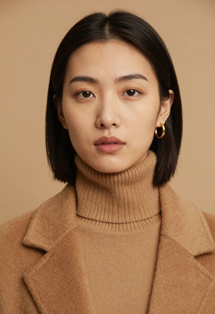 AI editor camel sample — portrait of a woman, framed very tight on the face, an East-