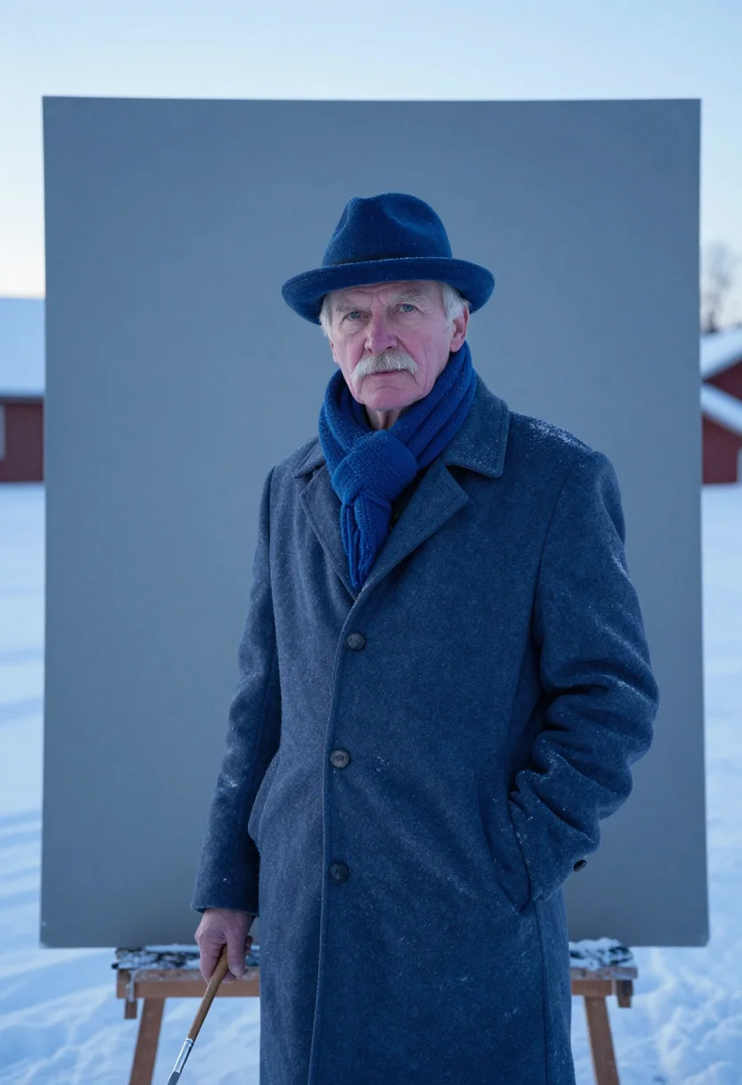 AI edvard munch ekely january snow blue sample — portrait of a man, framed half-length from the waist up, the