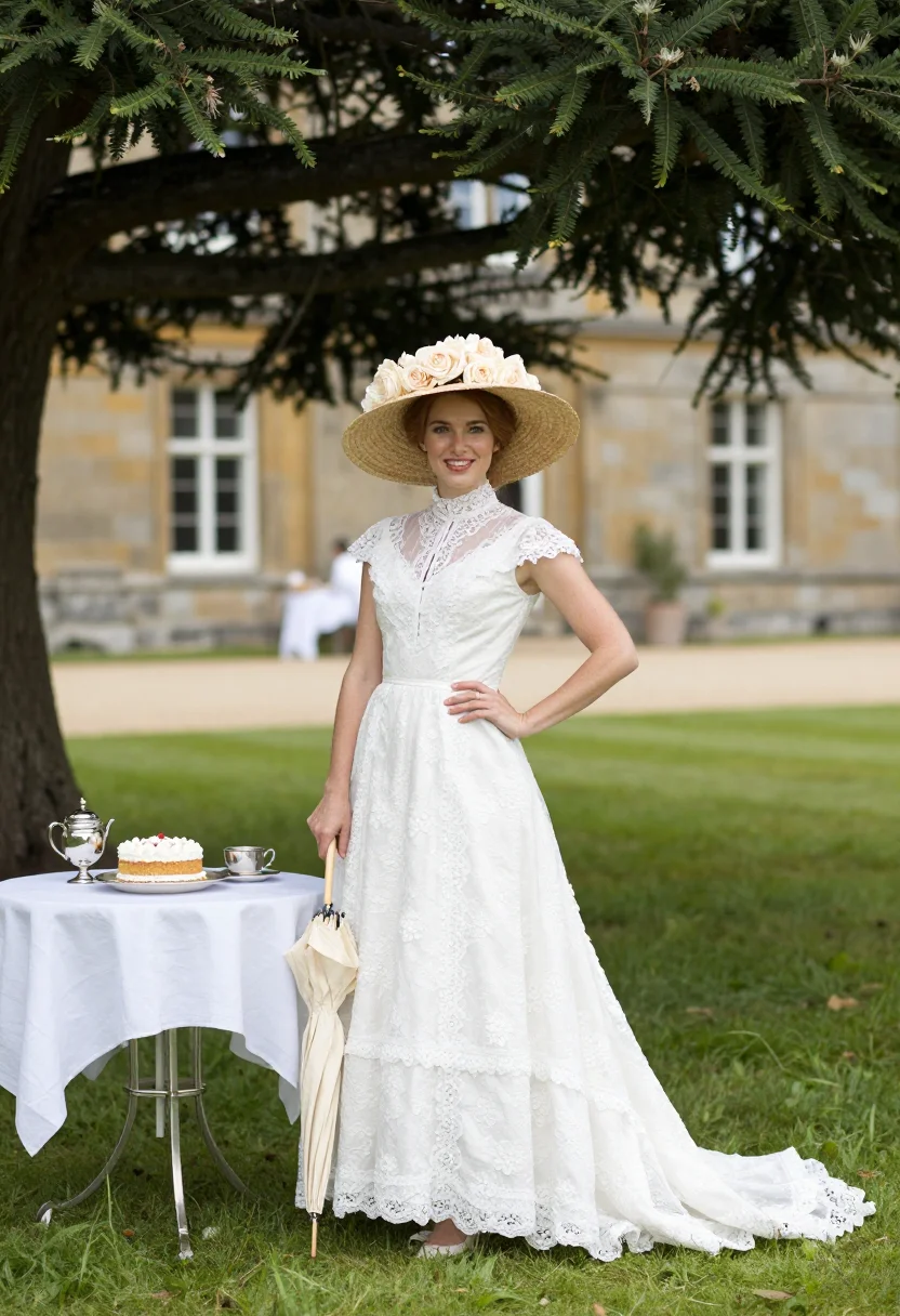 AI edwardian country house party sample — portrait of a woman, full-length portrait of a Western-Europ