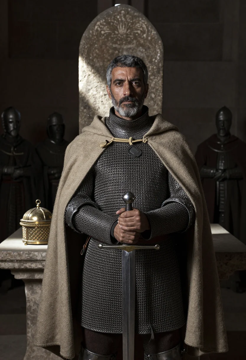 AI el cid sample — portrait of a man, chest-up portrait of a Castilian man in h