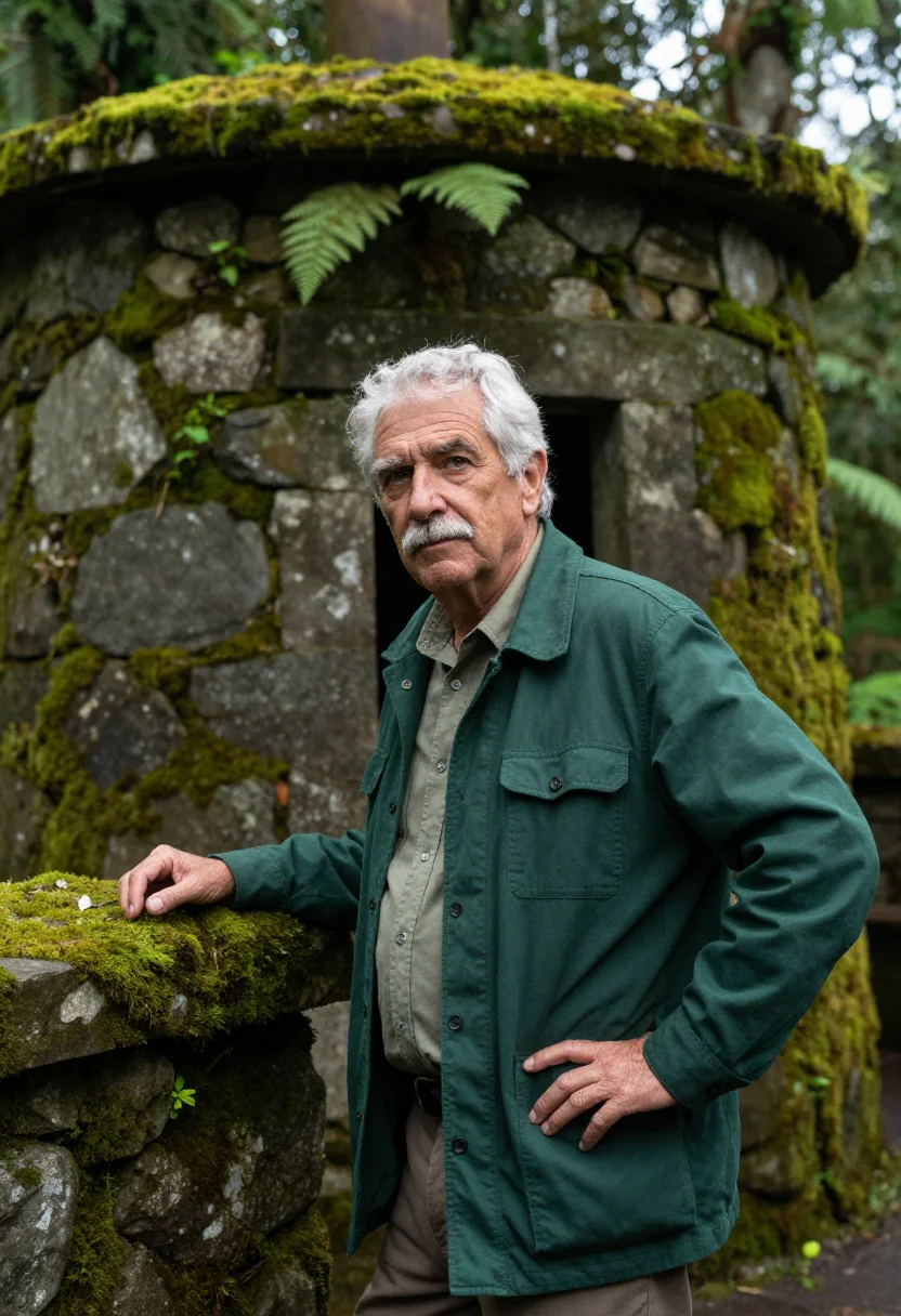 AI el yunque rainforest ecologist fern green sample — portrait of a man, an ecologist in his early sixties with we