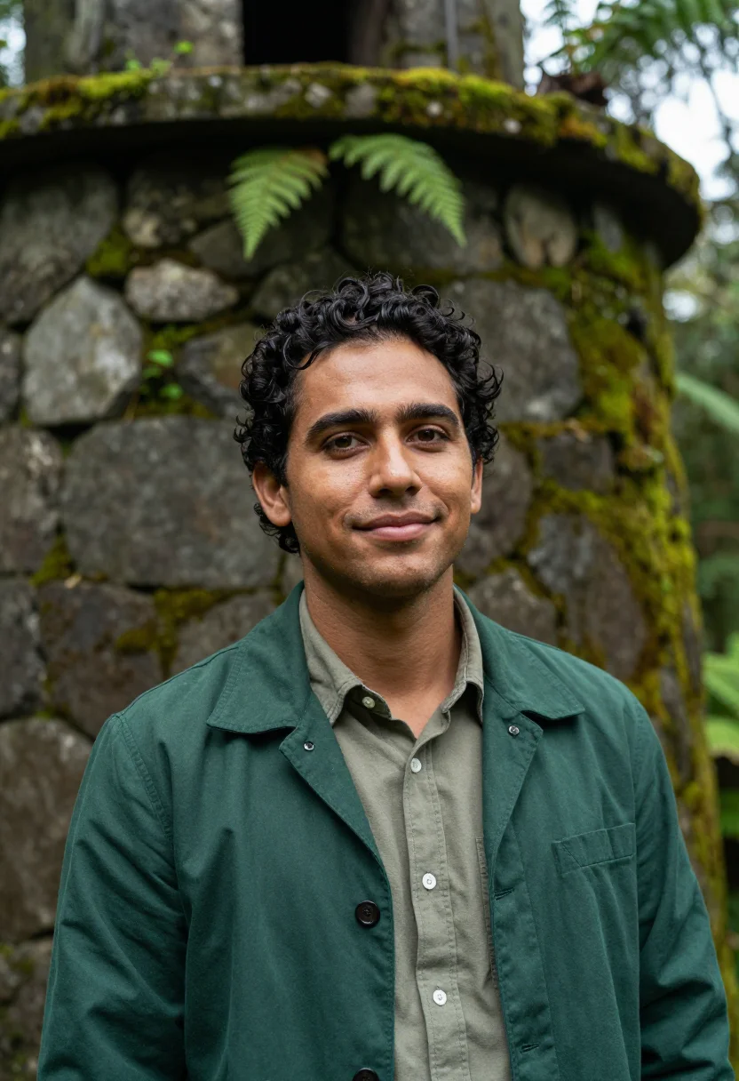 AI el yunque rainforest ecologist fern green sample — portrait of a man, an ecologist in his late twenties with go