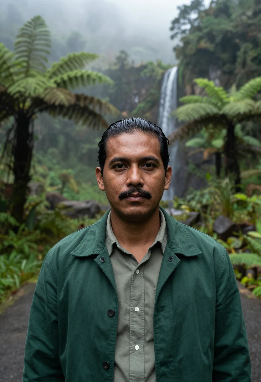 AI el yunque rainforest ecologist fern green sample — portrait of a man, an ecologist in his late thirties with wa