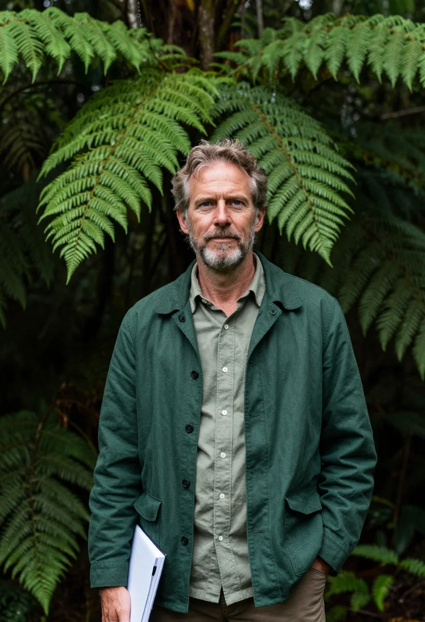 AI el yunque rainforest ecologist fern green sample — portrait of a man, an ecologist in his early fifties with fa