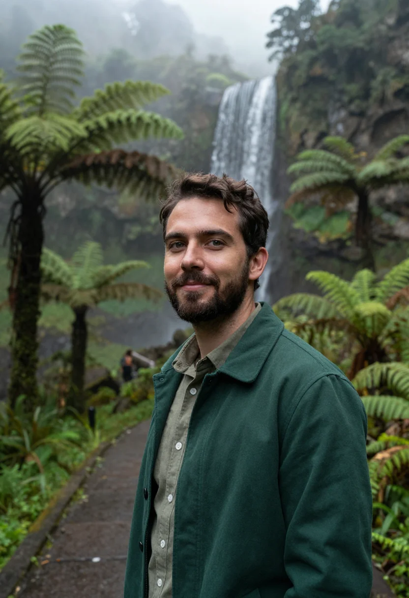 AI el yunque rainforest ecologist fern green sample — portrait of a man, an ecologist in his early forties with ol